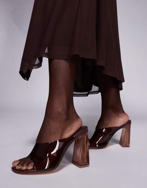 Public Desire Kyoto transparent heeled mules in brown - view 1