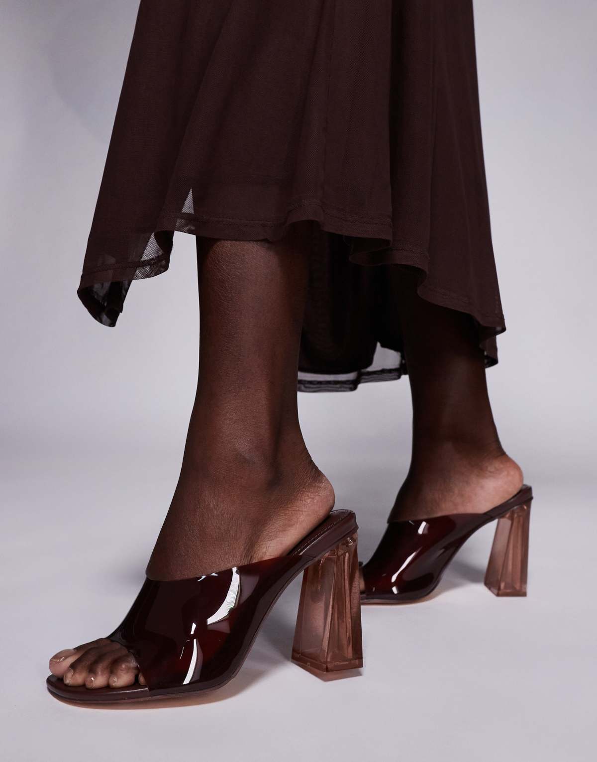 Public Desire Kyoto transparent heeled mules in brown