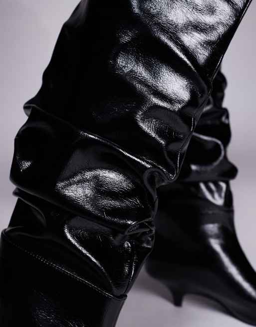 Public Desire La Dolce Vita ruched kitten heel knee boots in black