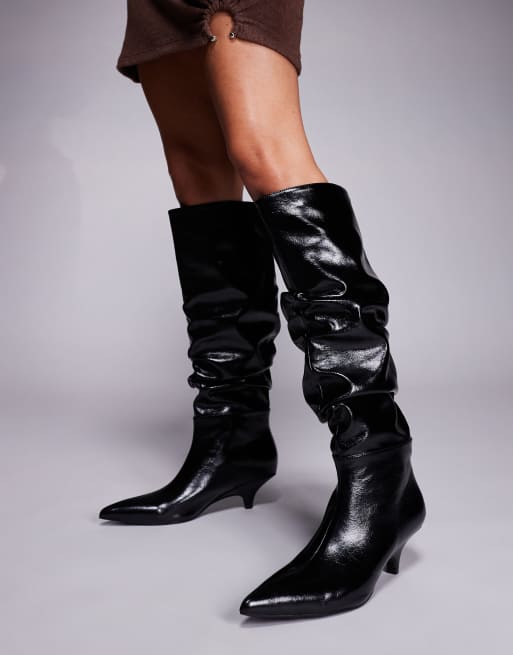 Public Desire La Dolce Vita ruched kitten heel knee boots in black