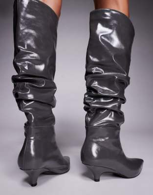 Public Desire La Dolce Vita Ruched Kitten Heel Knee Boots In Gray