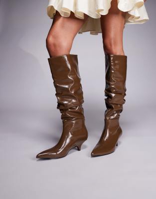  La Dolce Vita ruched kitten heel knee boots in taupe