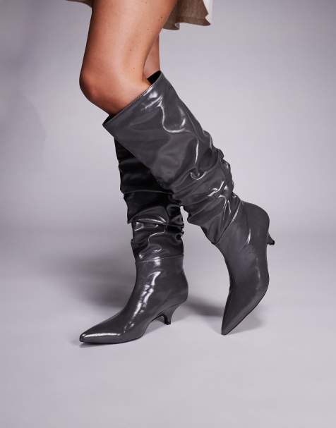 Public Desire - La Dolce Vita - Stivali al ginocchio arricciati grigi con tacchetti a spillo - view 1