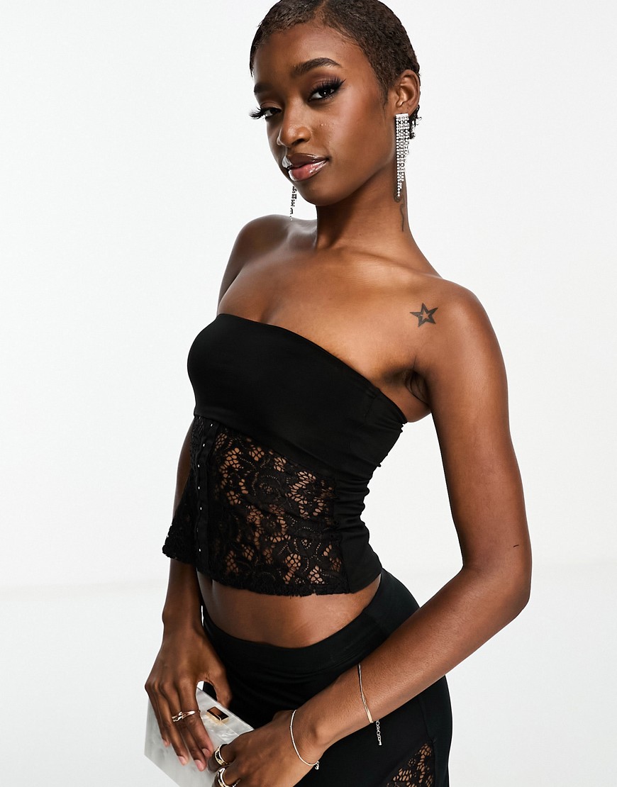 Public Desire lace hook and eye bandeau top co-ord in black