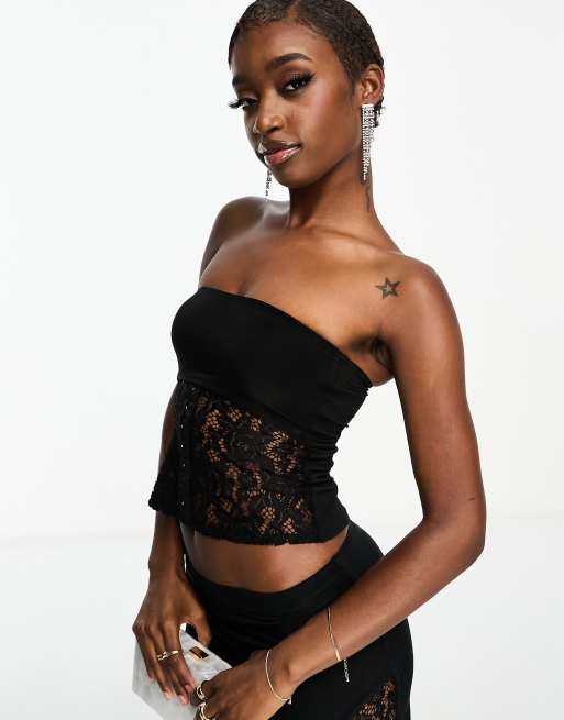 ASOS DESIGN co-ord lace bandeau top in black