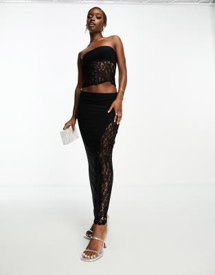 Public Desire Public Desire lace insert column maxi skirt co-ord in black
