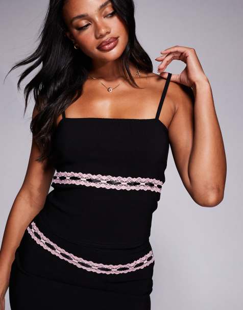 Public Desire Lace trim cami top co ord black in black