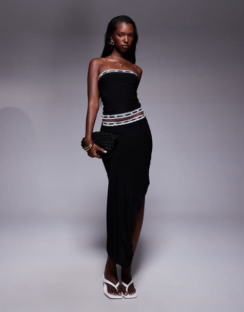 Public Desire Lace trim midi skirt co-ord black in black - view 1