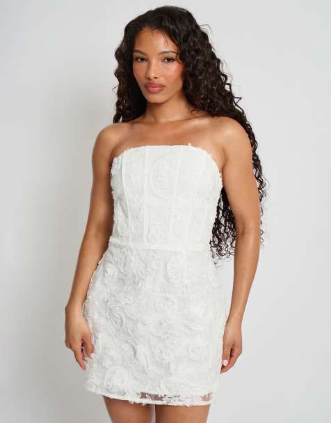 Public Desire Lace up corset bodice textured mini dress in white - view 1