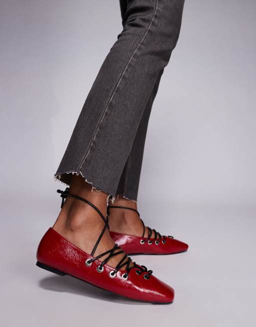 Public Desire lace up shoes in cherry red, 4 of 4