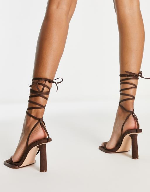 Public Desire Lamour square rand heel sandals in chocolate