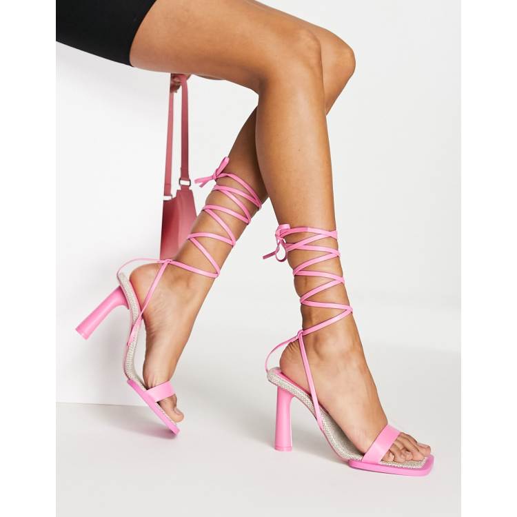 Public Desire Lamour square rand heel sandals in pink