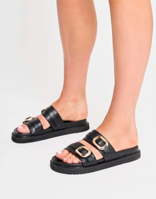  Lapis buckle detail double strap slider sandals 