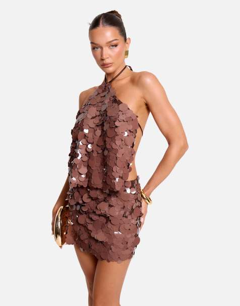 Public Desire Large disc sequin co ord mini skirt in brown - view 1