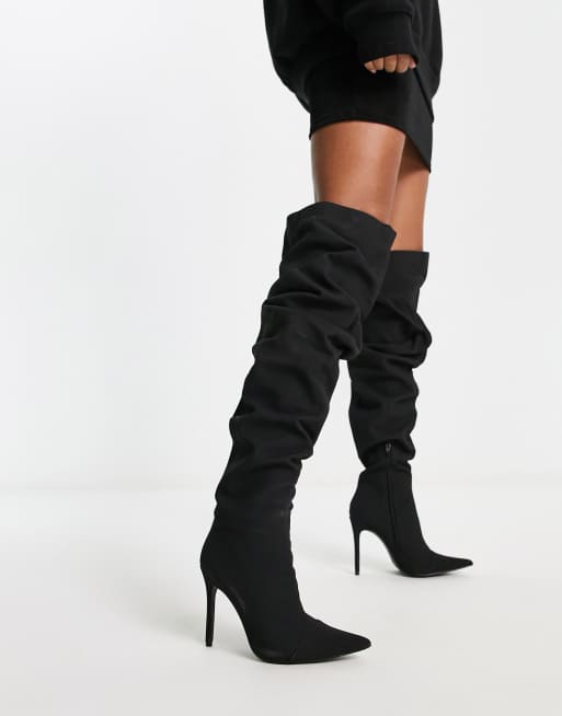 Public Desire – Lariza – Geraffte Overknee-Stiefel in Schwarz mit Stilettoabsatz , 4 von 4