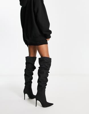 Public Desire Lariza Ruched Stiletto Over The Knee Boots In Black