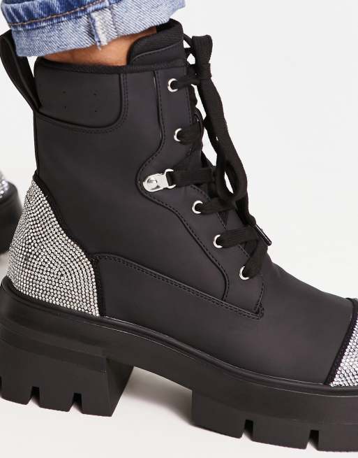 Public Desire Lark rhinestone combat boots in black ASOS