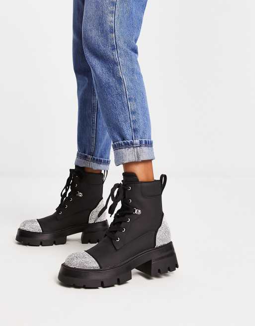 Black rhinestone clearance combat boots