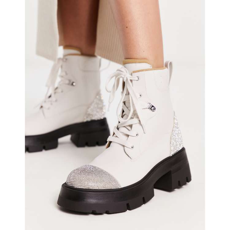 White heeled best sale combat boots