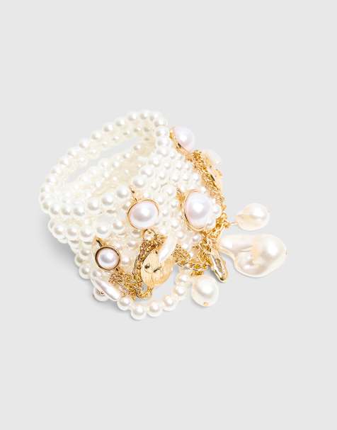 Public Desire Layered pearl bracelet with gold charms in pearl - view 1
