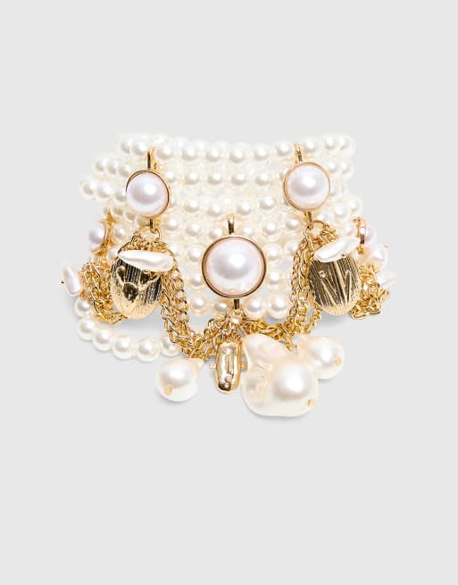 Public Desire Layered pearl bracelet with gold charms in pearl, 4 of 4