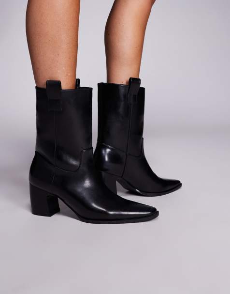 Public Desire Layleigh curve heel ankle boots in black - view 1