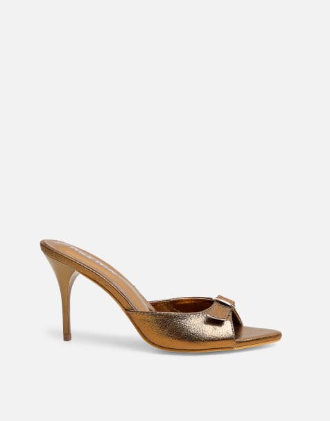 Public Desire Ledi metallic mule high heel in bronze - view 1