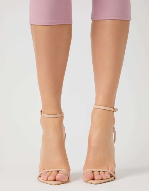 Public Desire Legacy barely there pointed toe gold stiletto heels in beige, 2 of 4