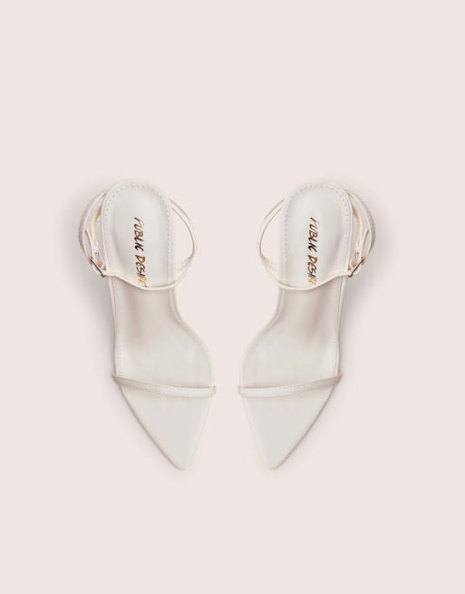Public Desire Legacy barely there pointed toe gold stiletto heels in white, 2 of 4