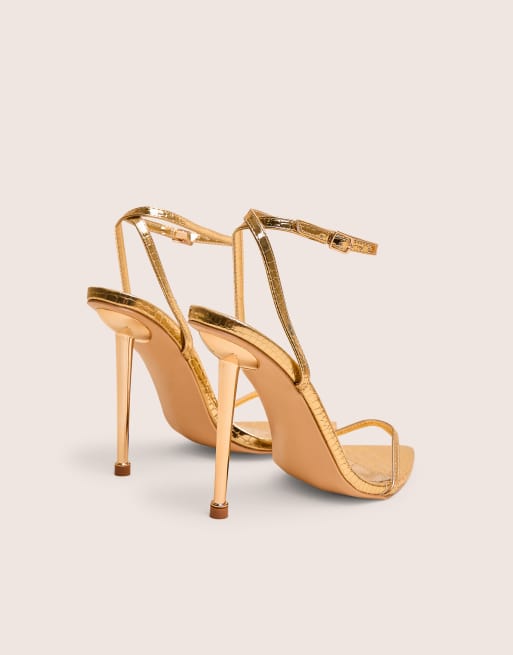 Public Desire Legacy croc barely there pointed toe gold stiletto heels in gold croc, 3 of 4