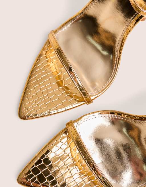 Public Desire Legacy croc barely there pointed toe gold stiletto heels in gold croc, 4 of 4