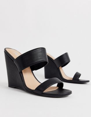 black wedge slip on sandals