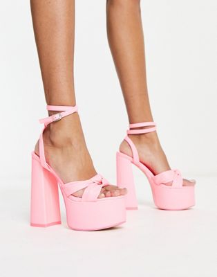 Public Desire Leo Edition knotted platform sandals in pink patent