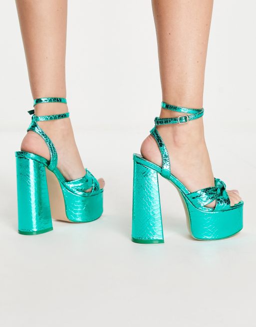 Louis Vuitton Teal/Turquoise High Heels Shoes Leopard Tassel Open