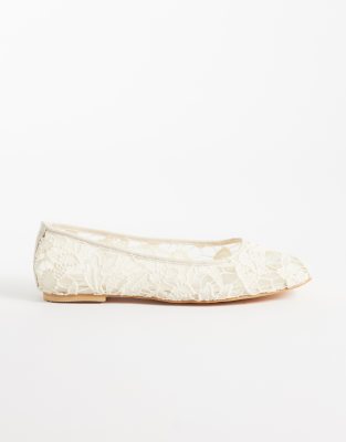 Public Desire Leola Lace Ballet Flats In White