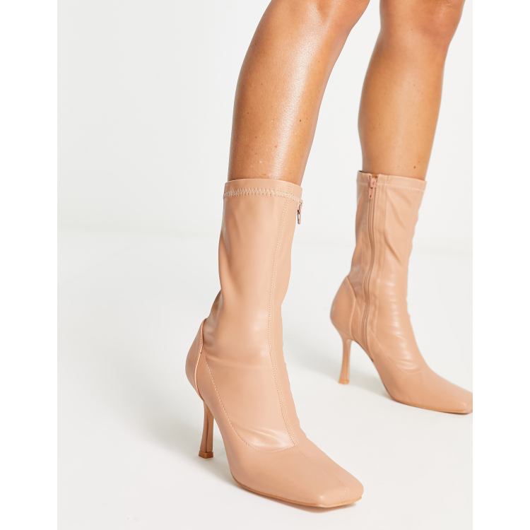 Is Chic in Matching Brown Set and Leather Saint Laurent had in St Cra wallonieShops Public Desire Leon square toe sock boots in stone