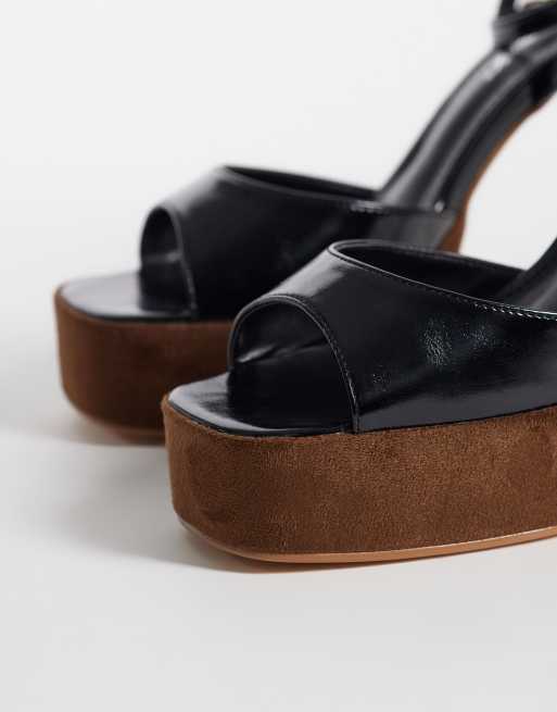 Public Desire Letitia platform heeled sandals in black and brown suedette, 3 of 4