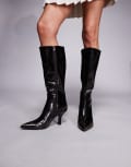 [Public Desire] Public Desire Levitate pointed knee boots with vintage heel in distressed brown 38 Distressed