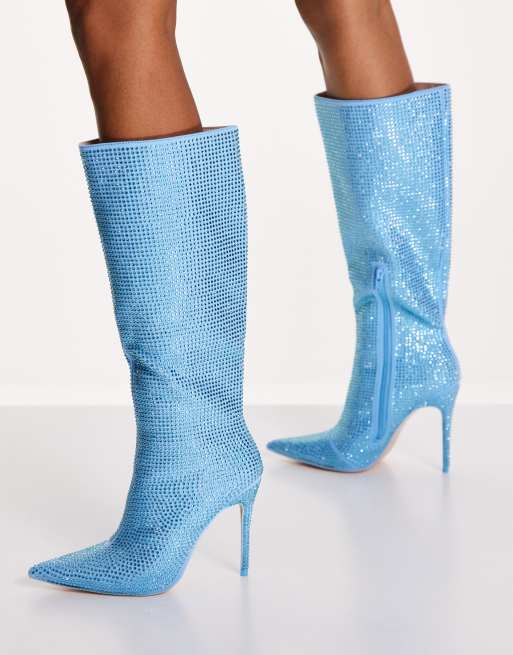 Public Desire – Lexi – Blå knähöga boots med strass