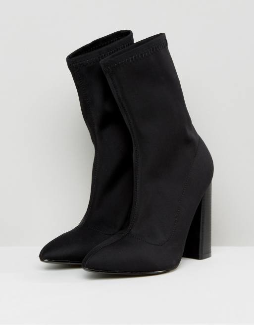 Public Desire – Libby – Schwarze Stretch-Stiefel aus Textil mit Absatz, 2 von 4