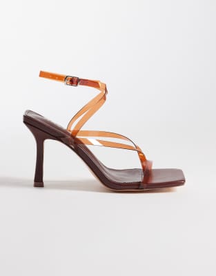 Public Desire Liberty Square Toe Heeled Sandals In Brown