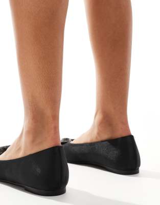 Public Desire Wide Fit Public Desire Lilah Embellished Heart Pointed Ballet Flats In Black