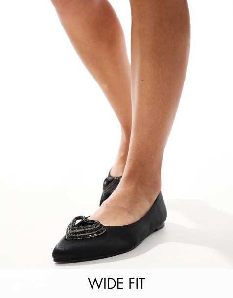 Public Desire Lilah Wide Fit embellished heart pointed ballet flats in black - view 1