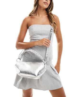 Lillian plaited top handle grab bag in silver