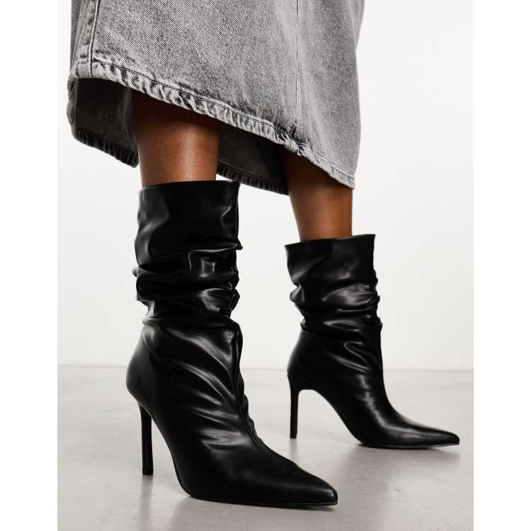 Black ruched heeled ankle boots