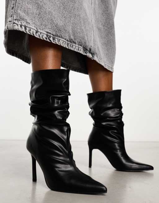 Public Desire Lilu ruched heeled ankle boots in black