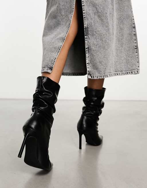 Ruched leather 2024 ankle boots