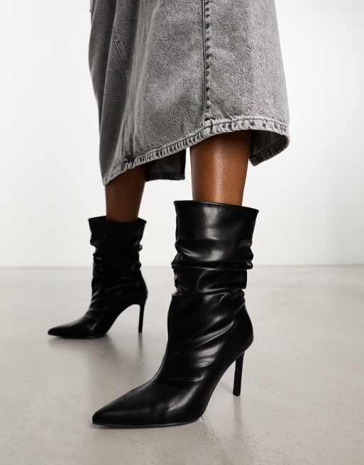 Public Desire Lilu ruched heeled ankle boots in black ASOS