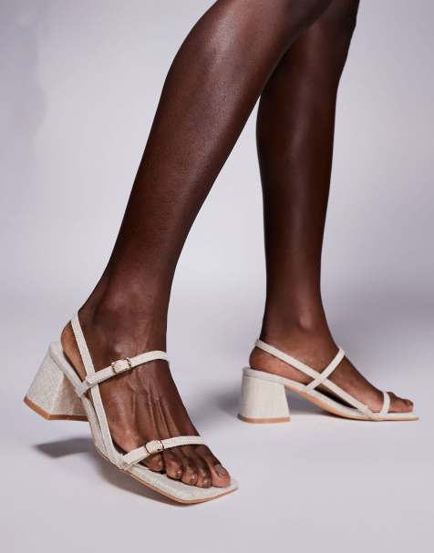 Public Desire Logan mid block heeled sandals in natural - view 1