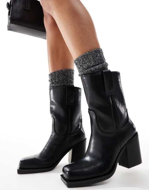 Public Desire Loki sqaure toe heeled ankle boots in black - view 1
